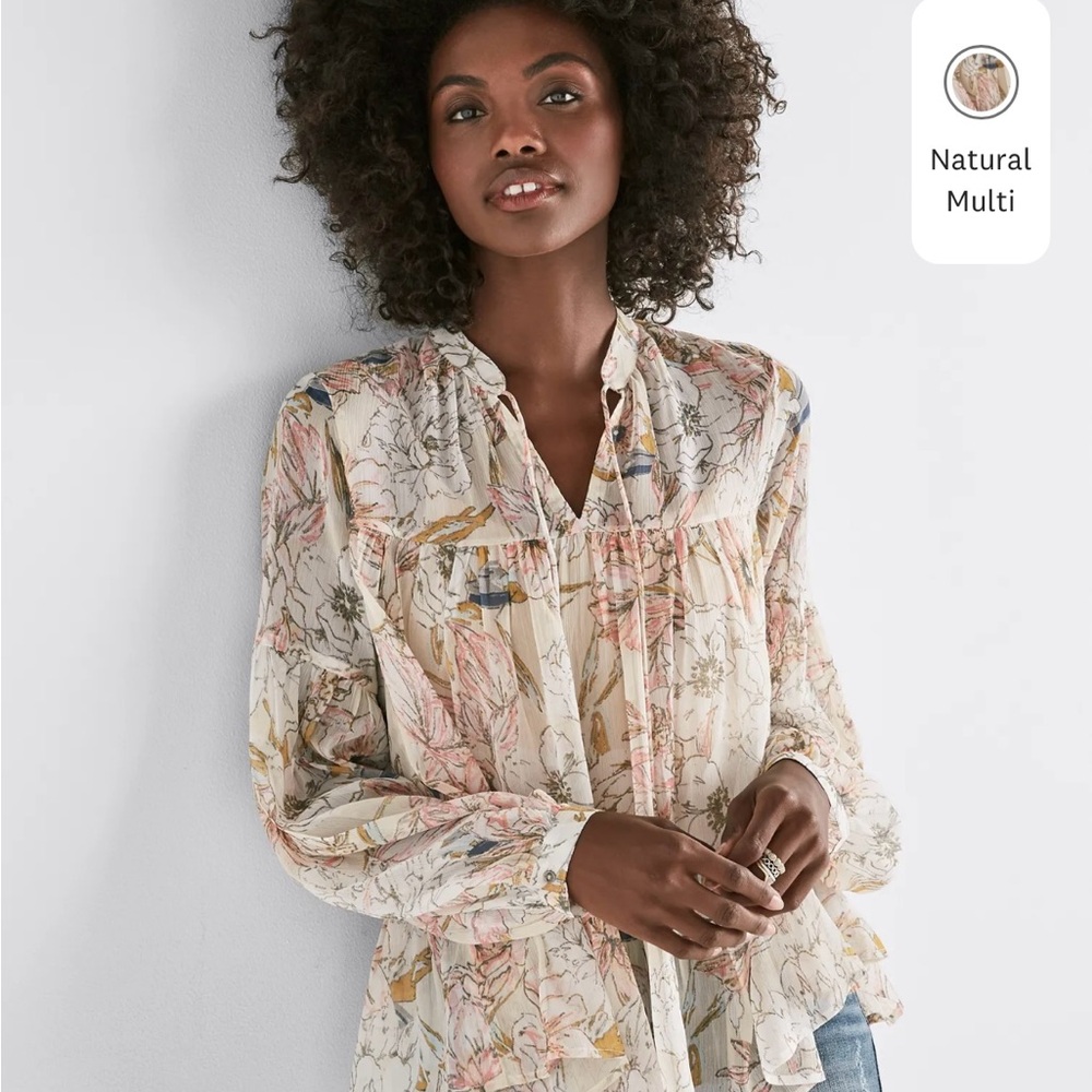 Lucky Brand Sz XS Floral Print Women's Pheasant Top